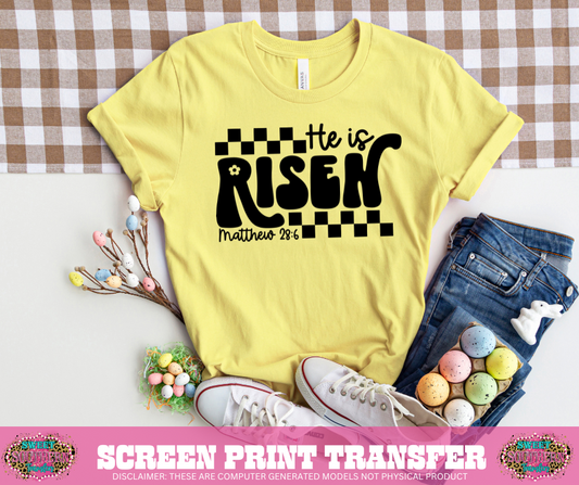 SINGLE COLOR SCREEN PRINT -   HE IS RISEN CHECKERED