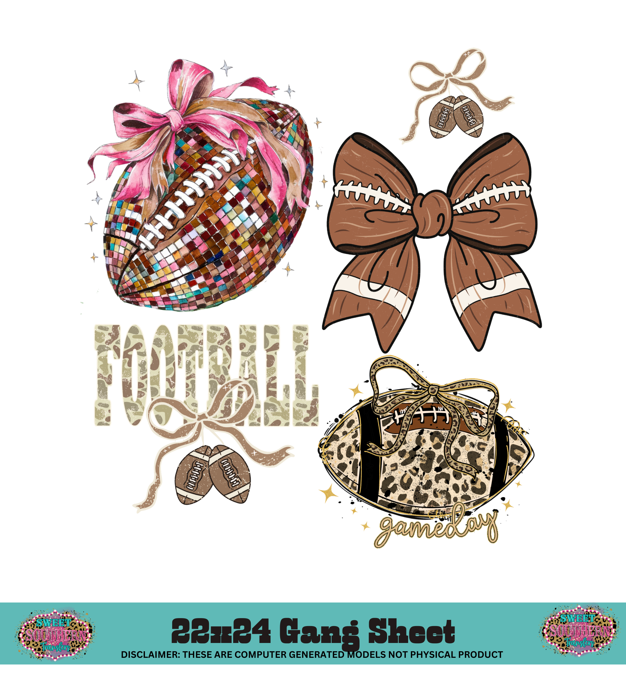 FOOTBALL BOW MATCHING DESIGNS GANG SHEET