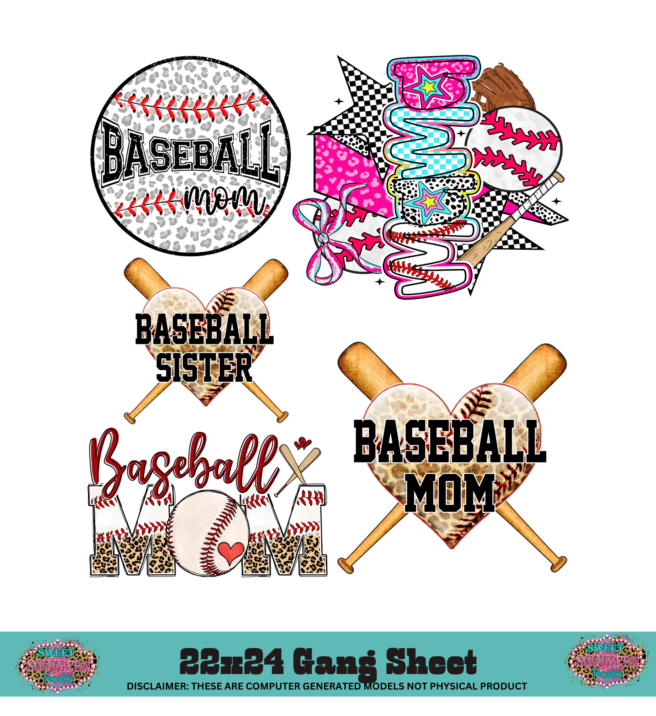 BASEBALL FAMILY MATCHING DESIGNS GANG SHEET