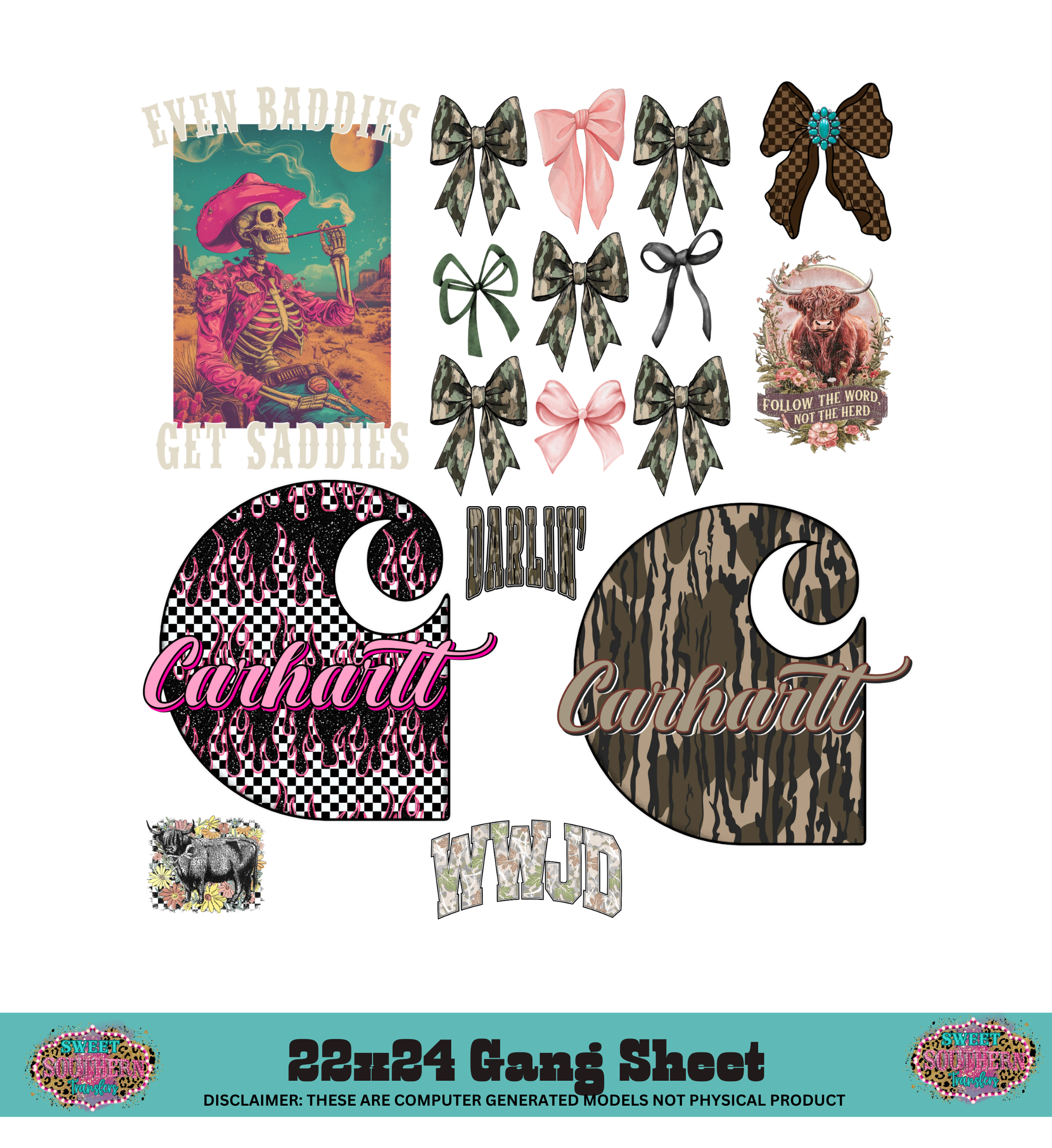 2 C PINK BOW DESIGNS GANG SHEET