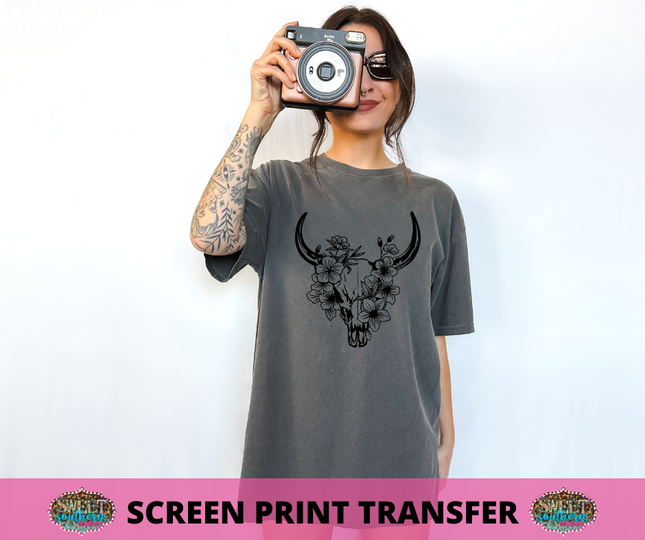 SCREEN PRINT -   (READY TO SHIP) COW SKULL FLORAL