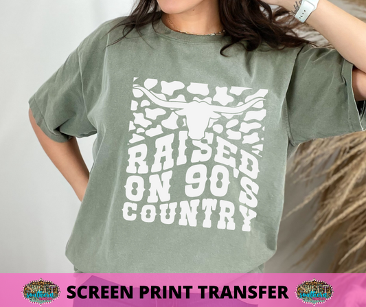 SINGLE COLOR SCREEN PRINT -   RAISED ON 90S COUNTRY BULL
