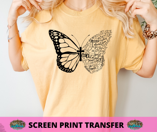 SINGLE COLOR SCREEN PRINT -   BUTTERFLY CROSS