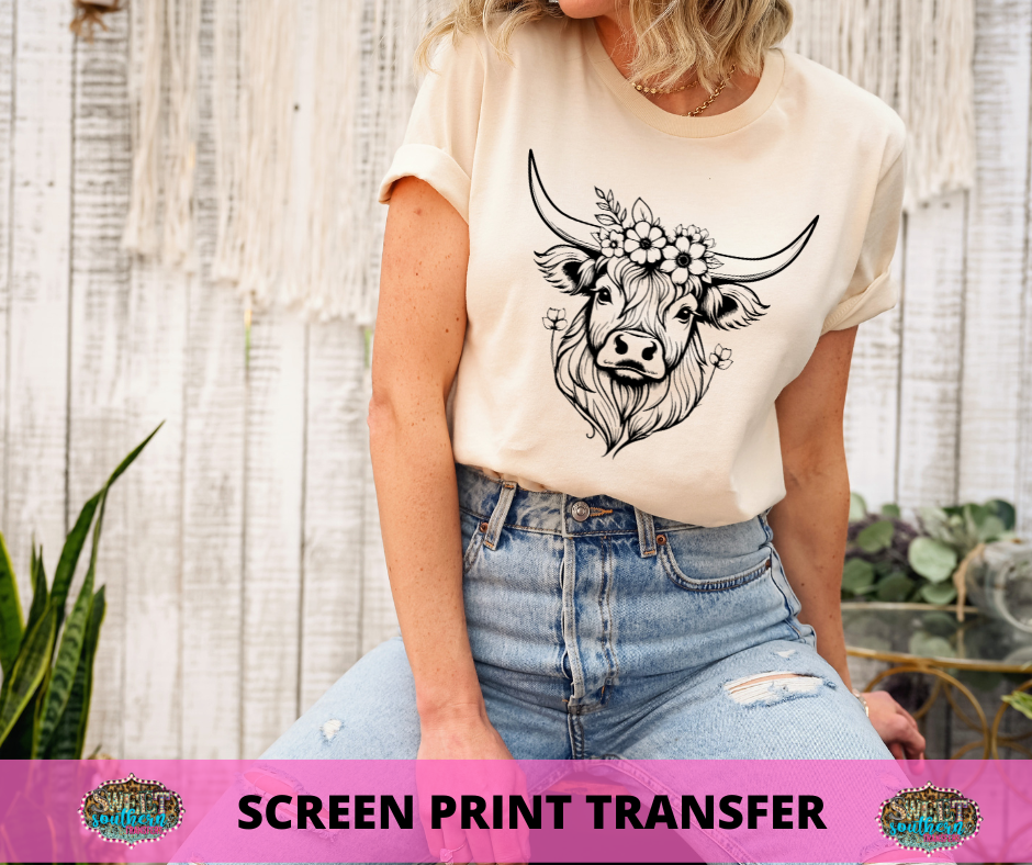 SINGLE COLOR SCREEN PRINT - SUNFLOWER FLORAL COW