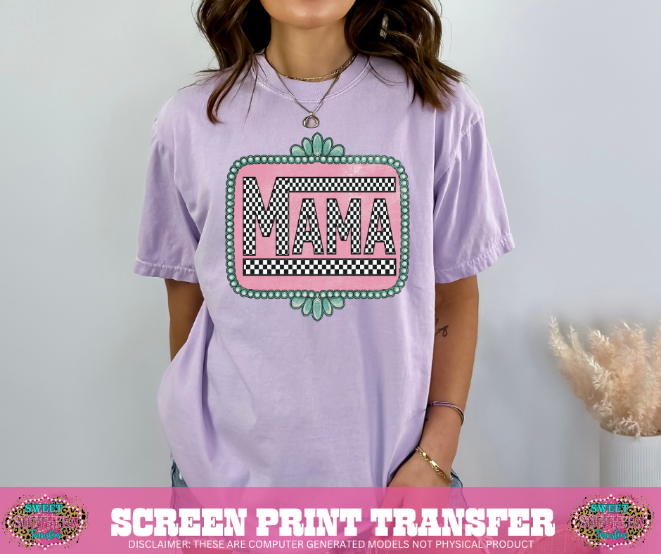 FULL COLOR SCREEN PRINT - MAMA CHECKERED WESTERN