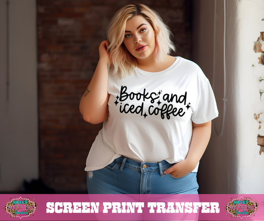 SINGLE COLOR SCREEN PRINT  - BOOKS AND ICED COFFEE