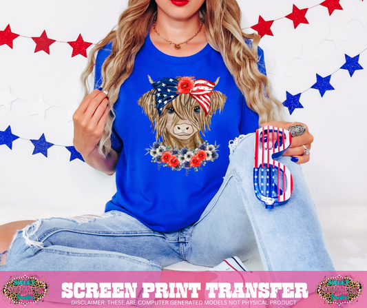 FULL COLOR SCREEN PRINT - FLORAL HEIFER 4TH OF JULY