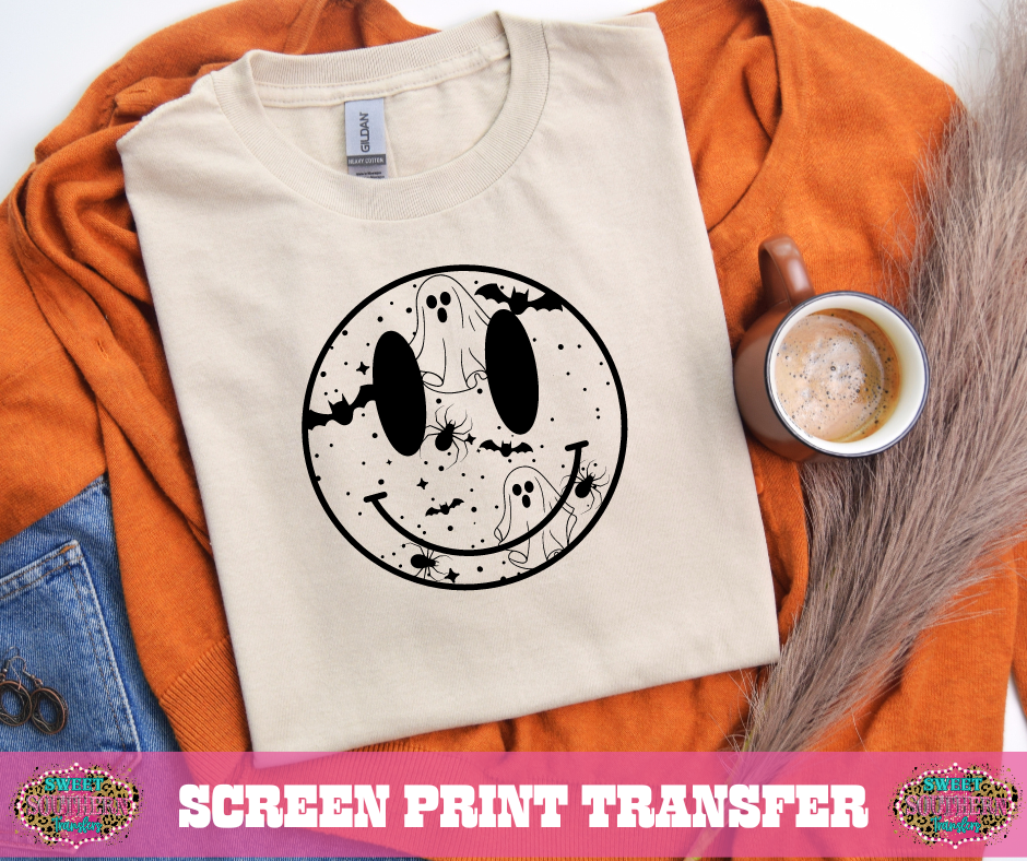 SINGLE COLOR SCREEN PRINT   - SMILEY GHOSTS