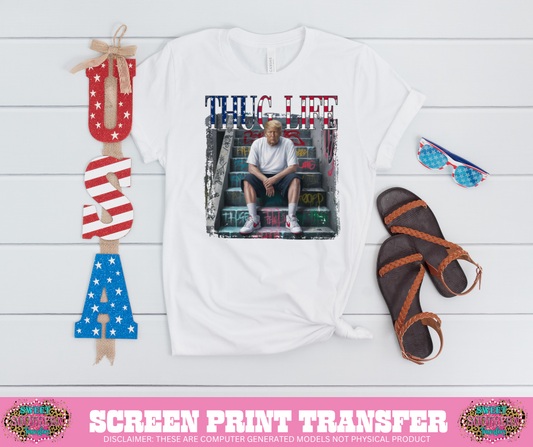 FULL COLOR SCREEN PRINT - T H U G LIFE AMERICAN