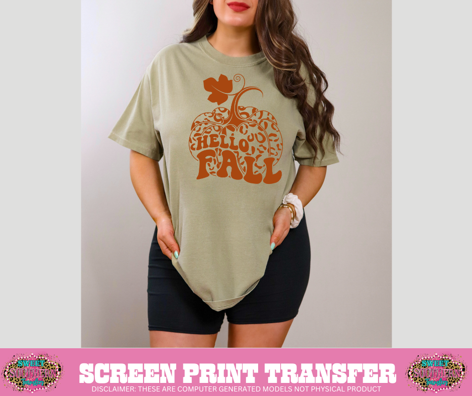 SINGLE COLOR SCREEN PRINT   -  HELLO FALL PUMPKIN CHEETAH