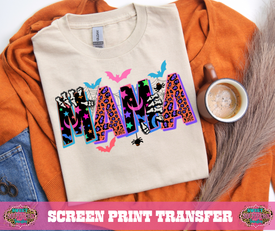 FULL COLOR SCREEN PRINT - MAMA HALLOWEEN NEON