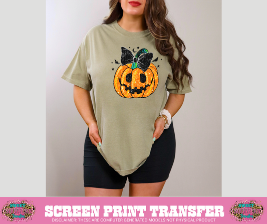 FULL COLOR SCREEN PRINT - GLITTER PUMPKIN BOW