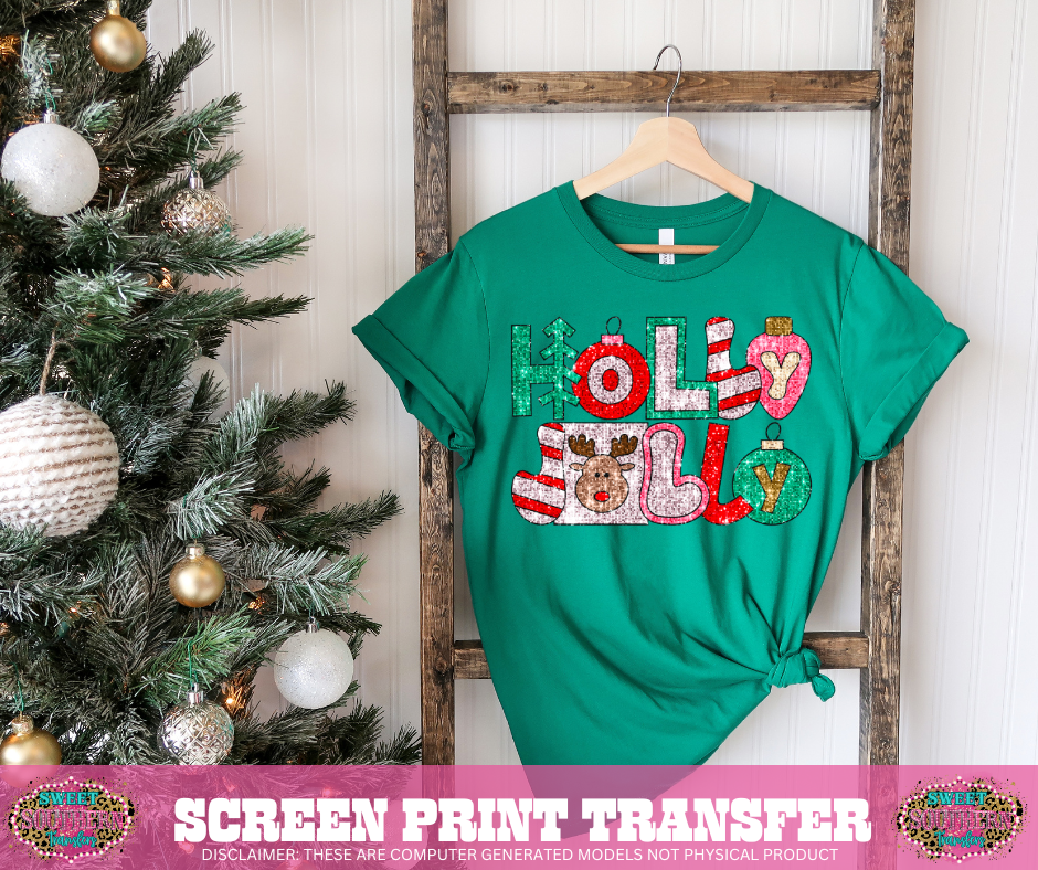 FULL COLOR SCREEN PRINT - HOLLY JOLLY GLITTER