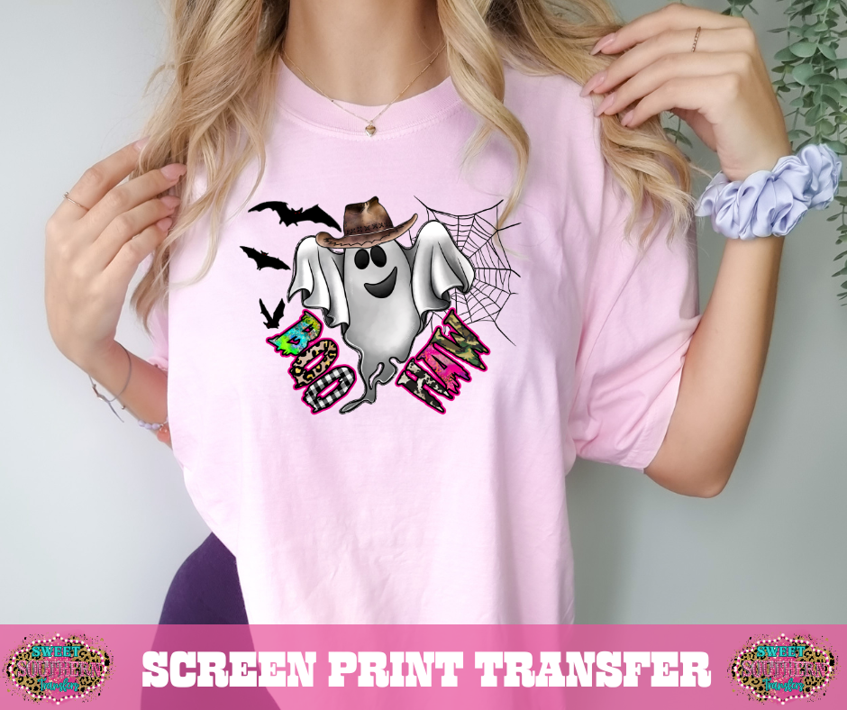 FULL COLOR SCREEN PRINT - (READY TO SHIP) BOO HAW GHOST WEB