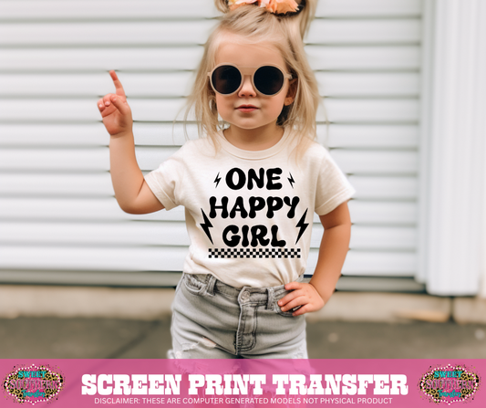 SINGLE COLOR SCREEN PRINT   - ONE HAPPY GIRL CHECKERED