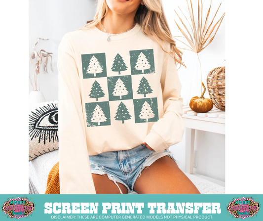 SINGLE COLOR SCREEN PRINT TRANSFER - CHRISTMAS TREE SQUARE (LIGHT GREEN - SMALLER TO SCALE) (Copy)