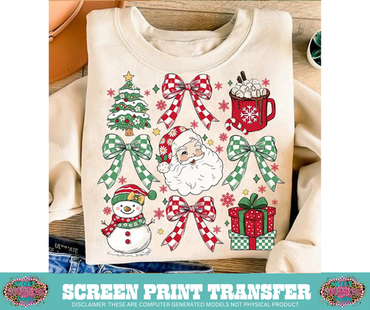 FULL COLOR SCREEN PRINT  - CHECKERED SANTA SYMBOLS