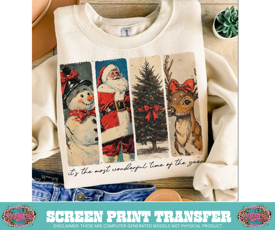 FULL COLOR SCREEN PRINT  - IT'S THE MOST WONDERFUL TIME OF THE YEAR DISTRESSED