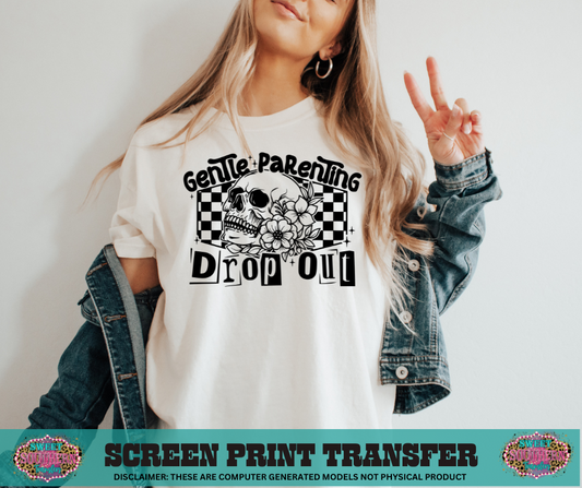 SINGLE COLOR SCREEN PRINT TRANSFER - GENTLE PARENT DROP OUT FLORAL SKULL CHECKERED