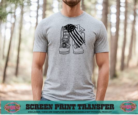 SINGLE COLOR SCREEN PRINT TRANSFER   -  AMERICAN FLAG BOOTS