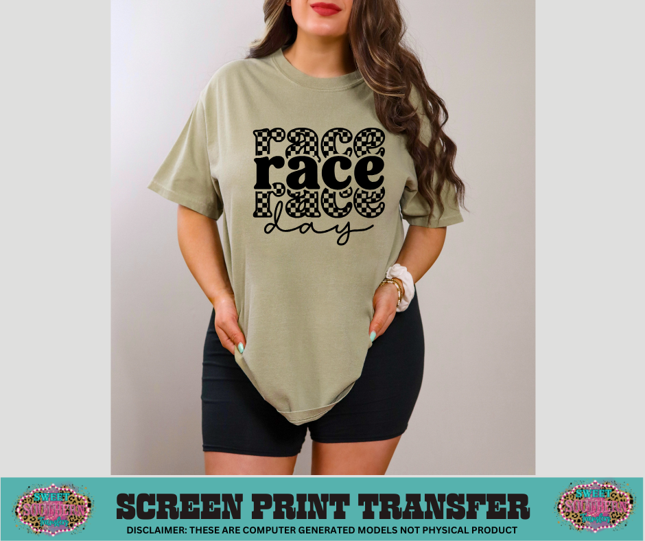 SINGLE COLOR SCREEN PRINT TRANSFER  -  RACE DAY CHECKERED