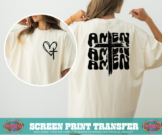 SINGLE COLOR SCREEN PRINT - AMEN CROSS (FRONT AND BACK)