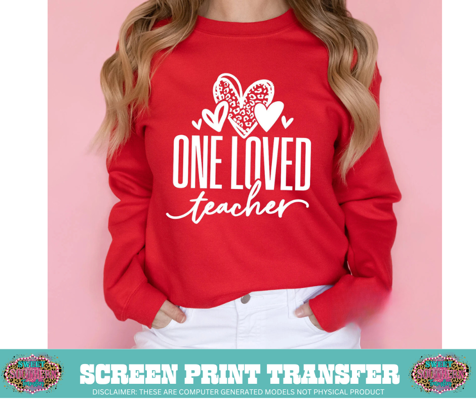 SINGLE COLOR SCREEN PRINT - ONE LOVED TEACHER 3 HEARTS