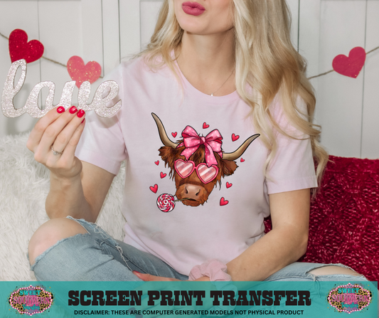 FULL COLOR SCREEN PRINT  - VALENTINE COW LOLLI POP