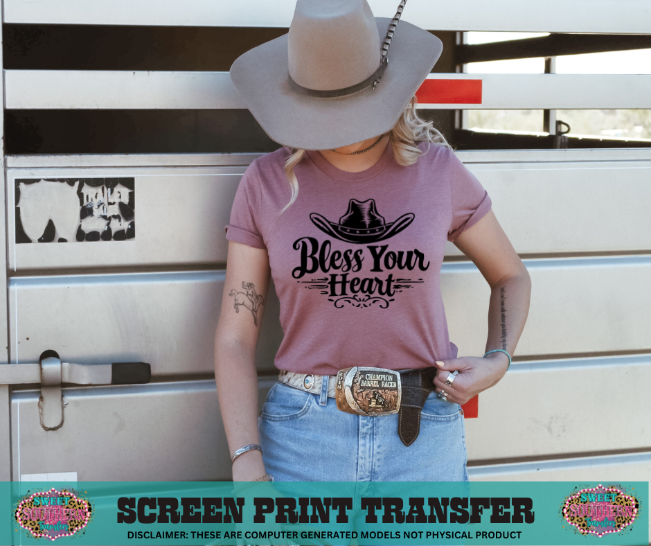 SINGLE COLOR SCREEN PRINT TRANSFER   - BLESS YOU HEART