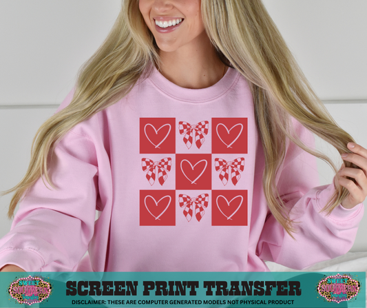 SINGLE COLOR SCREEN PRINT TRANSFER   -  SQUARE VALENTINE BOW HEARTS