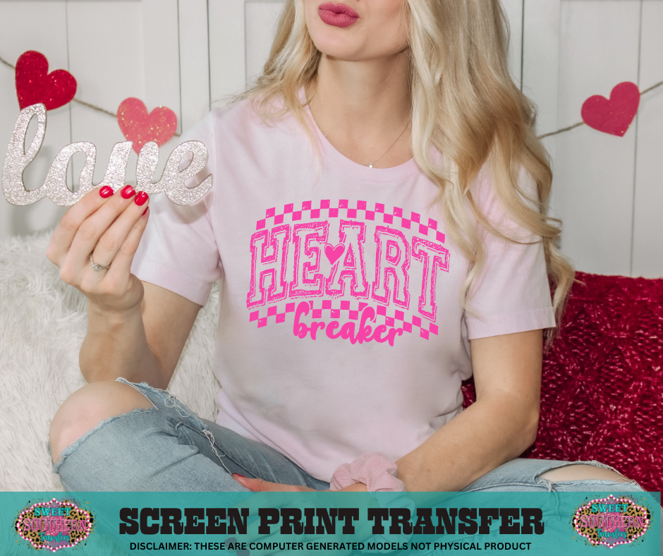 SINGLE COLOR SCREEN PRINT TRANSFER   - HEART BREAKER CHECKERED