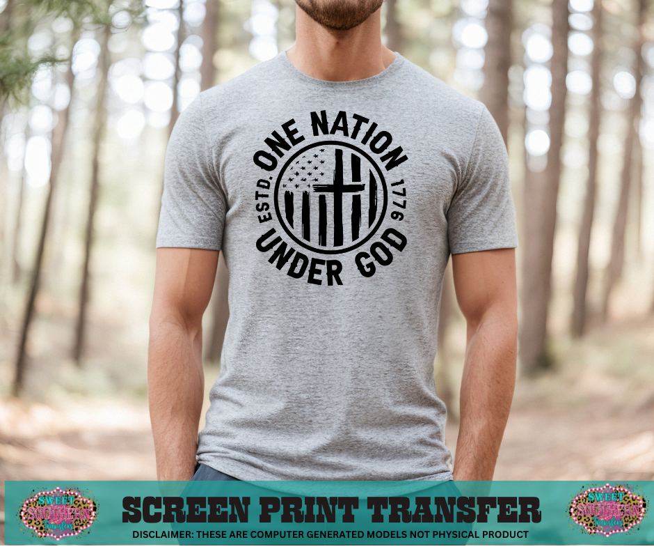 SINGLE COLOR SCREEN PRINT   - ONE NATION UNDER GOD CIRCLE