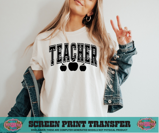 SINGLE COLOR SCREEN PRINT   - TEACHER 3 APPLES