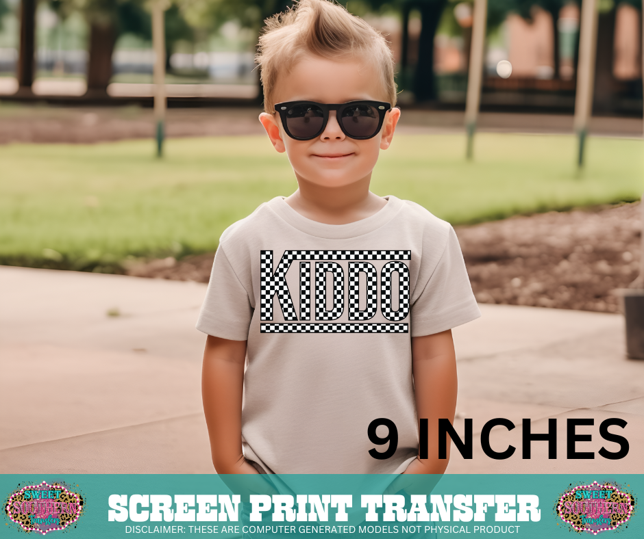 SINGLE COLOR SCREEN PRINT   - KIDDO CHECKERED  (9 INCHES)