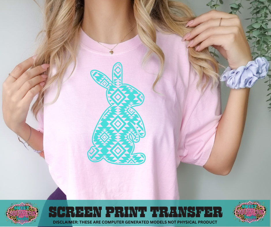 SINGLE COLOR SCREEN PRINT TRANSFER   - AZTEC BUNNY (BRIGHT BLUE)