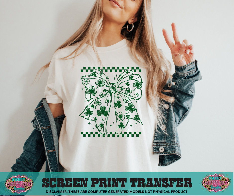 SINGLE COLOR SCREEN PRINT TRANSFER   - CLOVER BOW CHECKERED