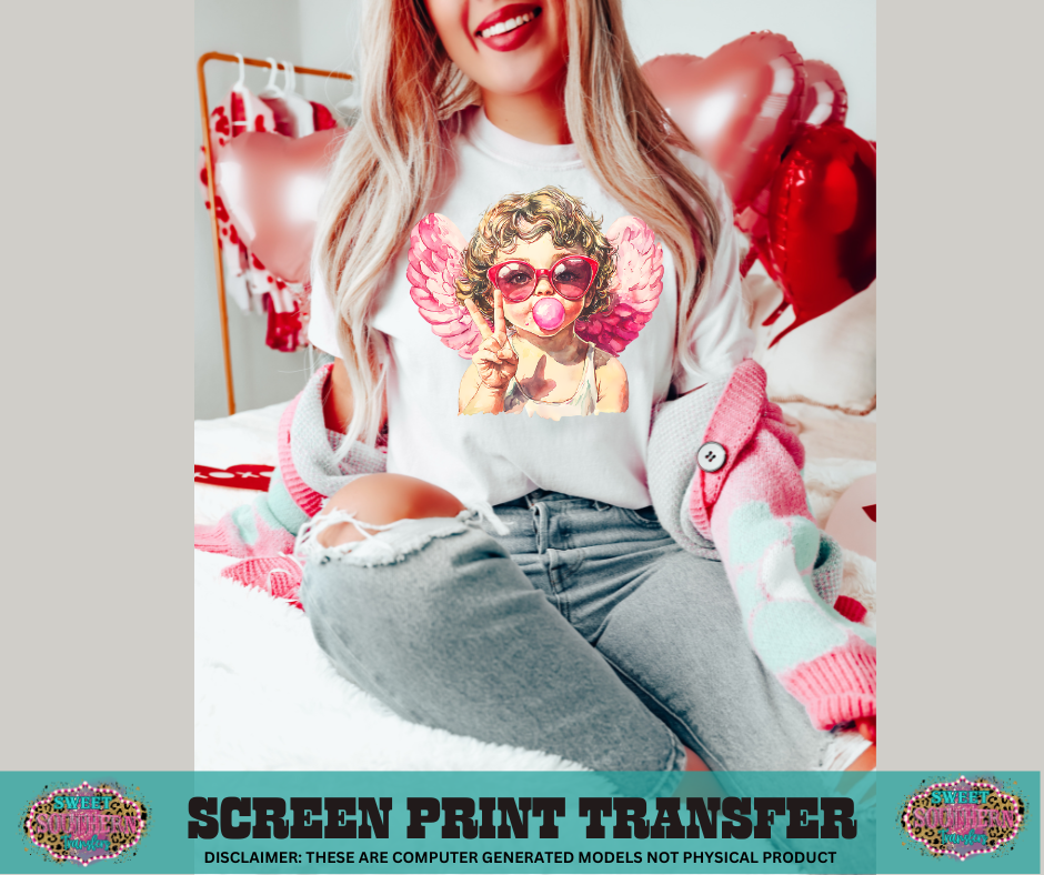 FULL COLOR SCREEN PRINT  - PEACE SIGN BUBBLE GUM