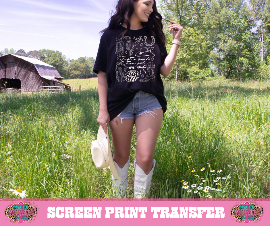 SINGLE COLOR SCREEN PRINT - JUST A SMALL TOWN GIRL (LIGHT BROWN)