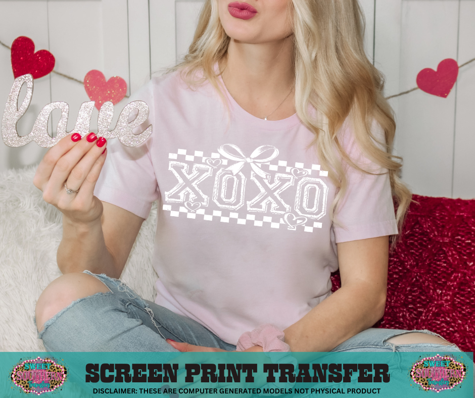 SINGLE COLOR SCREEN PRINT - XOXO CHECKERED BOW