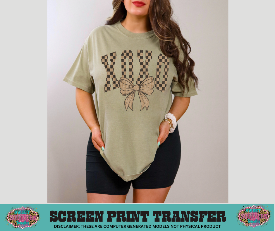 FULL COLOR SCREEN PRINT  - XOXO CHECKERED BOW