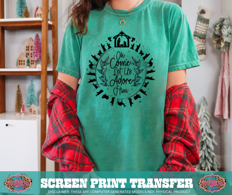 SINGLE COLOR SCREEN PRINT - OH COME LET US ADORE HIM