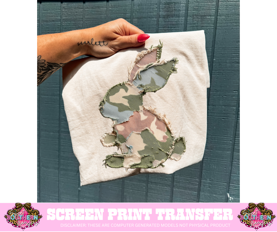FULL COLOR SCREEN PRINT  - CAMO BUNNY
