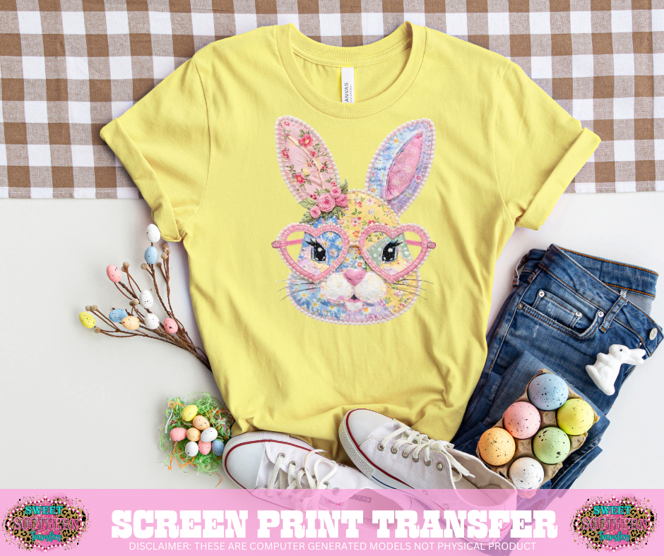 FULL COLOR SCREEN PRINT  - BUNNY GLASSES FLORAL