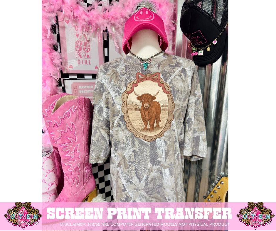 FULL COLOR SCREEN PRINT  - HIGHLAND COW VINTAGE