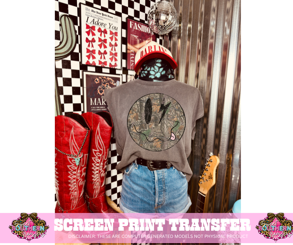 FULL COLOR SCREEN PRINT  - CAMO SMILEY
