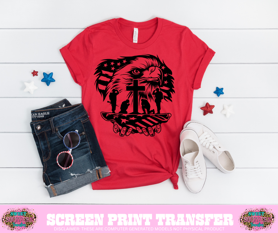 SINGLE COLOR SCREEN PRINT  - AMERICAN FLAG EAGLE