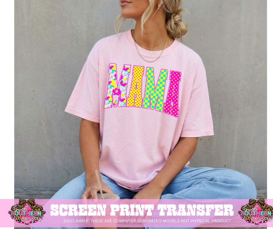 FULL COLOR SCREEN PRINT - MAMA CHECKERED FLORAL