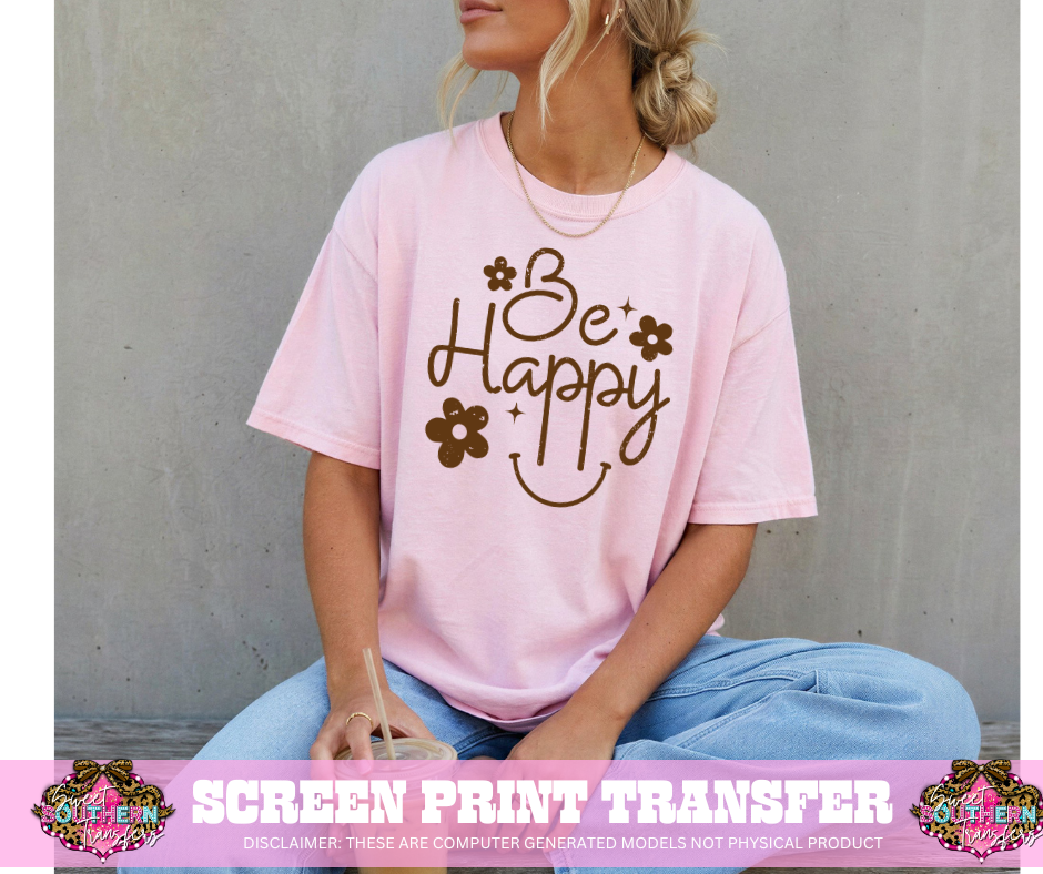 SINGLE COLOR SCREEN PRINT - BE HAPPY SMILEY
