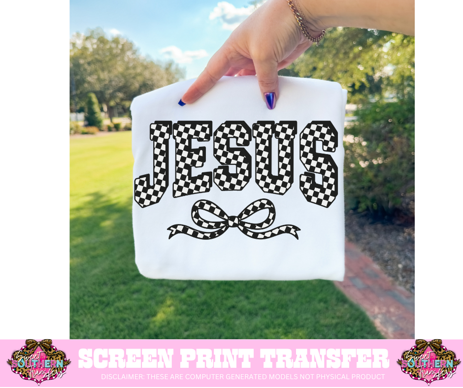 SINGLE COLOR SCREEN PRINT - JESUS CHECKERED