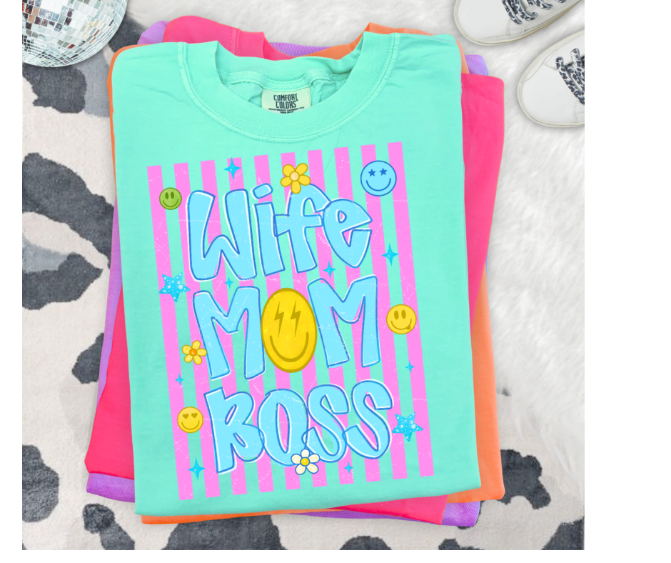 FULL COLOR SCREEN PRINT -WIFE MOM BLESS SMILEY